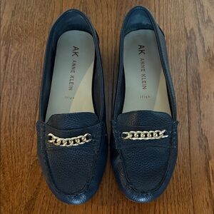 Anne Klein Dark Blue (Navy) Loafers with Gold Chain